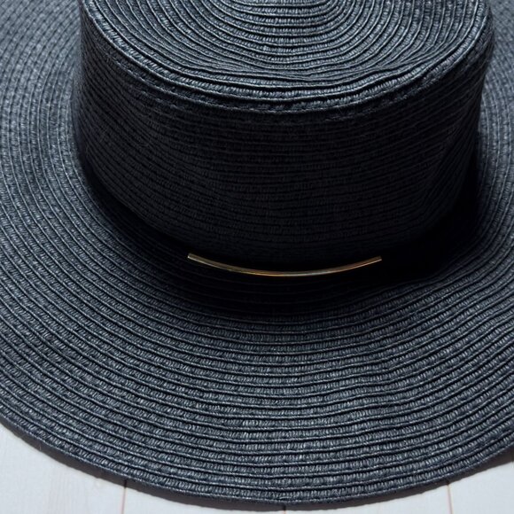 H&M Floppy Black Straw Hat Large Beach Vacation Summer Gothic Sun Hat - Picture 4 of 8